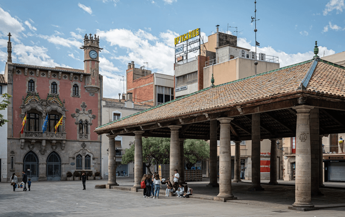 EQUIPO DE MUDANZAS LA SEDA CARGANDO MUEBLES EN UNA CALLE DE GRANOLLERS CON CAMIÓN MARCADO