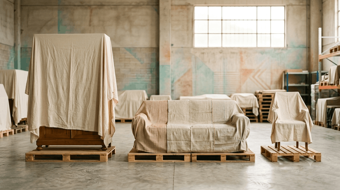 CÓMO PROTEGER EL MOBILIARIO DE LA HUMEDAD (Y POR QUÉ EN LA COSTA ES OTRA HISTORIA) 3 PROTEGER EL MOBILIARIO DE LA HUMEDAD: MUEBLES DE MADERA ELEVADOS SOBRE PALÉS Y CUBIERTOS CON FUNDAS TRANSPIRABLES EN UN ALMACÉN VENTILADO